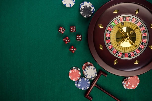Blackjack table with dealer and cards